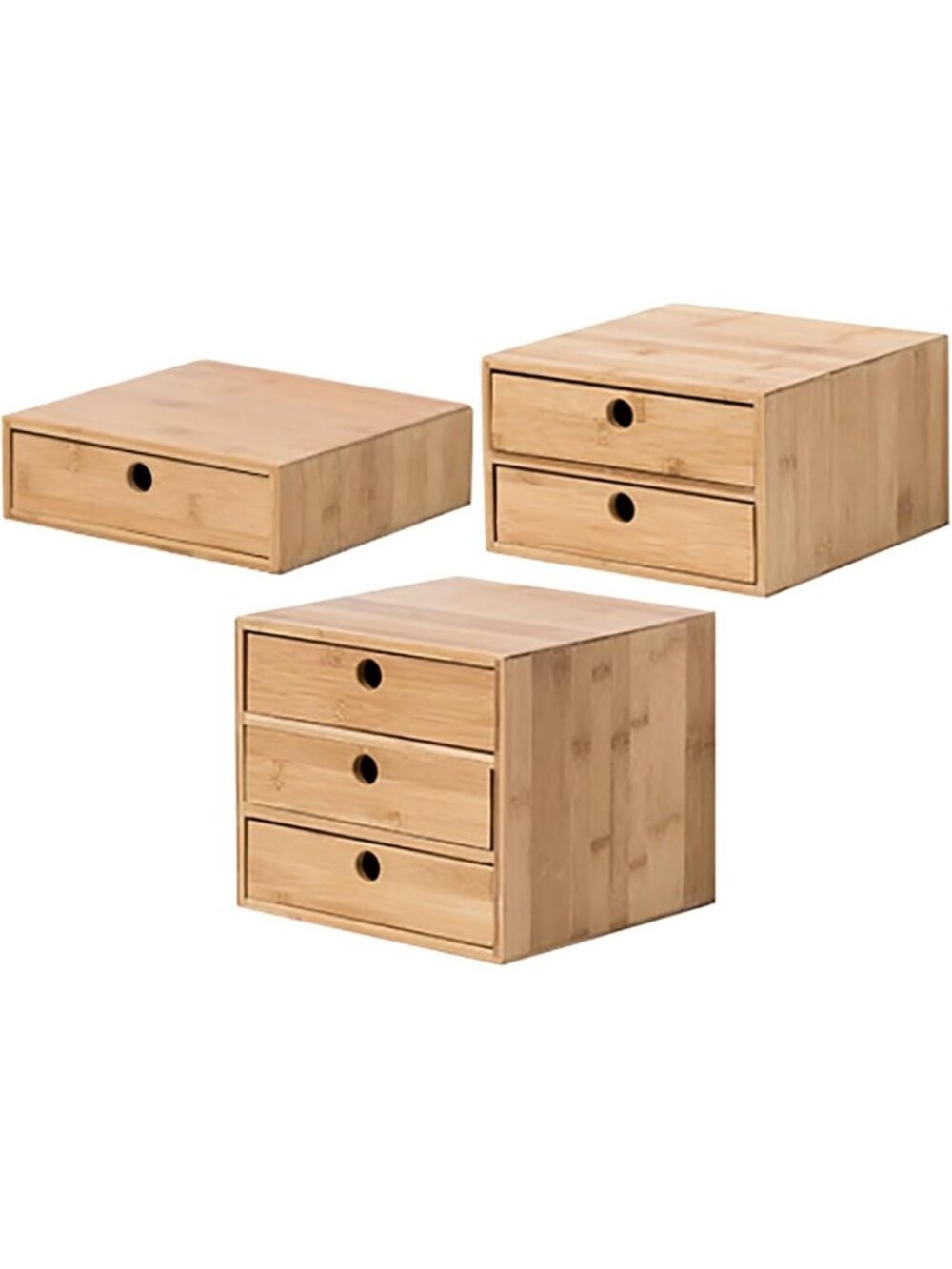 3-Piece Stackable Bamboo Desktop Organizer Set - 6 Drawers for Office & Makeup